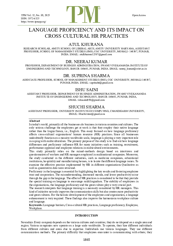 (PDF) LANGUAGE PROFICIENCY AND ITS IMPACT ON CROSS CULTURAL HR PRACTICES