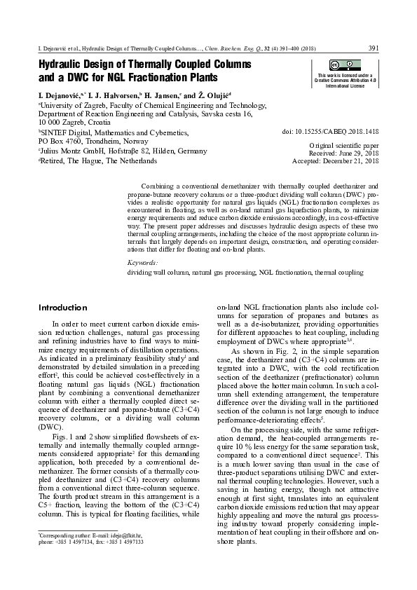 (PDF) Hydraulic Design of Thermally Coupled Columns and a DWC for NGL ...