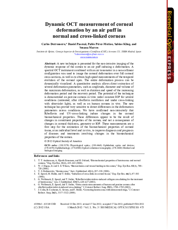 (PDF) Dynamic OCT measurement of corneal deformation by an air puff in ...