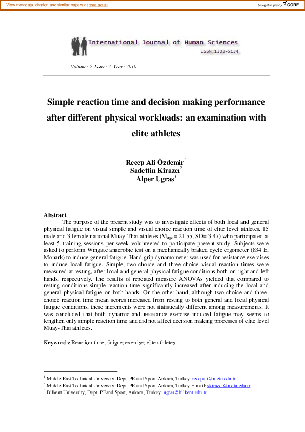 (PDF) Simple Reaction Time and Decision Making Performance After ...