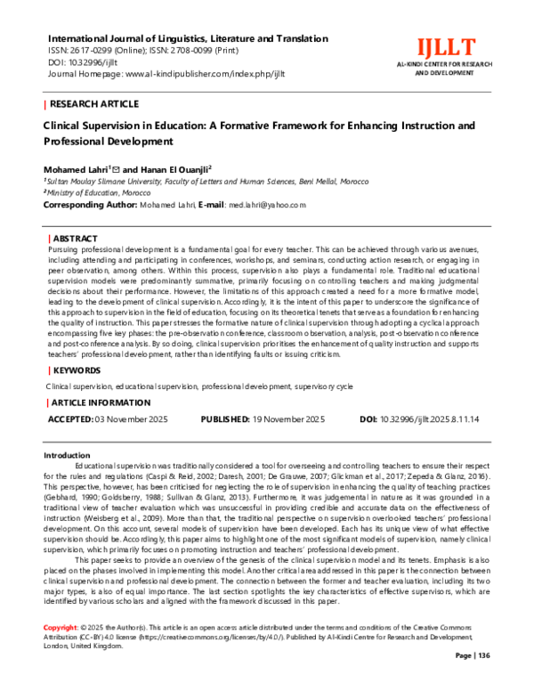 (PDF) Clinical Supervision in Education: A Formative Framework for ...