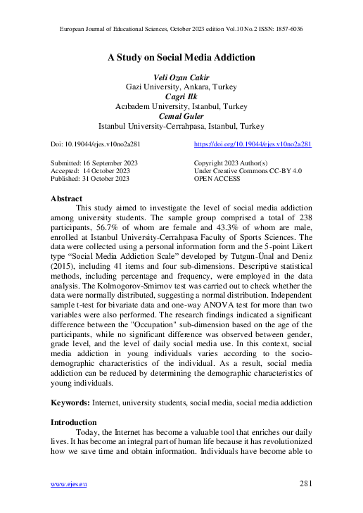 (PDF) A Study on Social Media Addiction