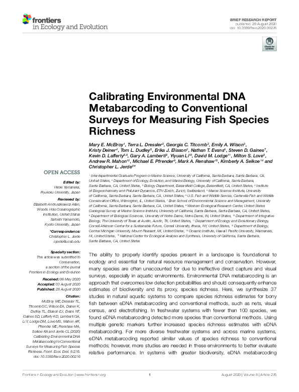 (PDF) Calibrating Environmental DNA Metabarcoding to Conventional ...