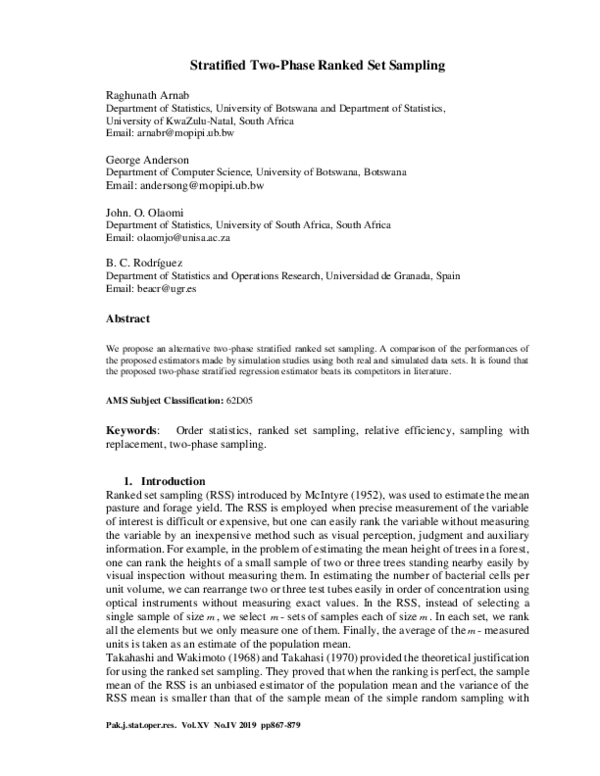 (PDF) Stratified Two-Phase Ranked Set Sampling