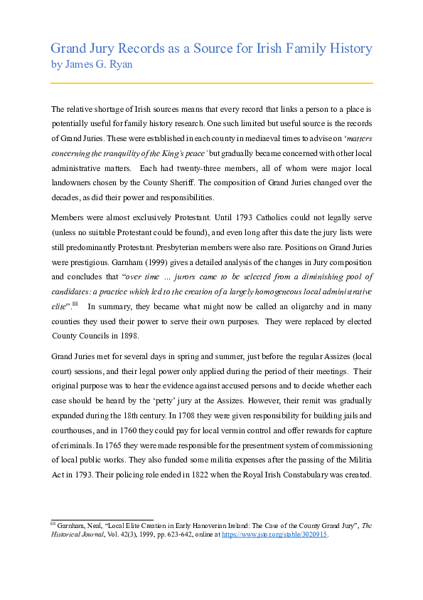 (PDF) Grand Jury Records as a Source for Irish Family History