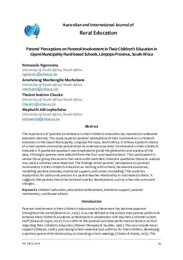 (PDF) Parents’ Perceptions on Parental Involvement in Their Children’s ...