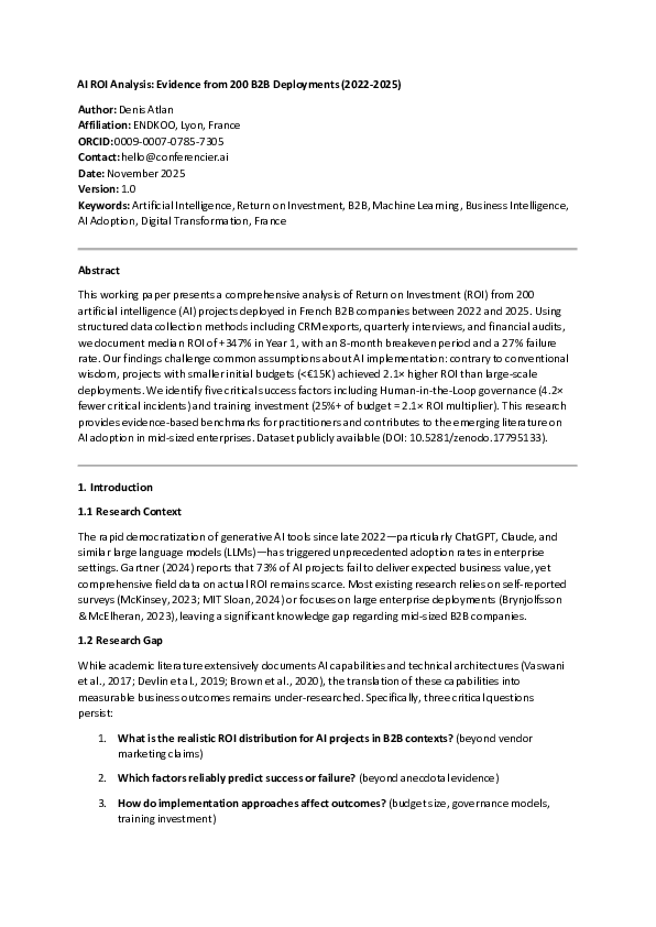 (PDF) AI ROI Analysis Evidence from 200 B2B Deployments 2022 2025