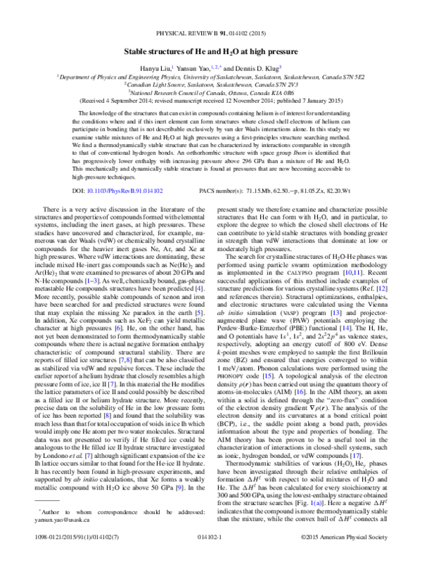 (PDF) Stable structures of He andH2Oat high pressure