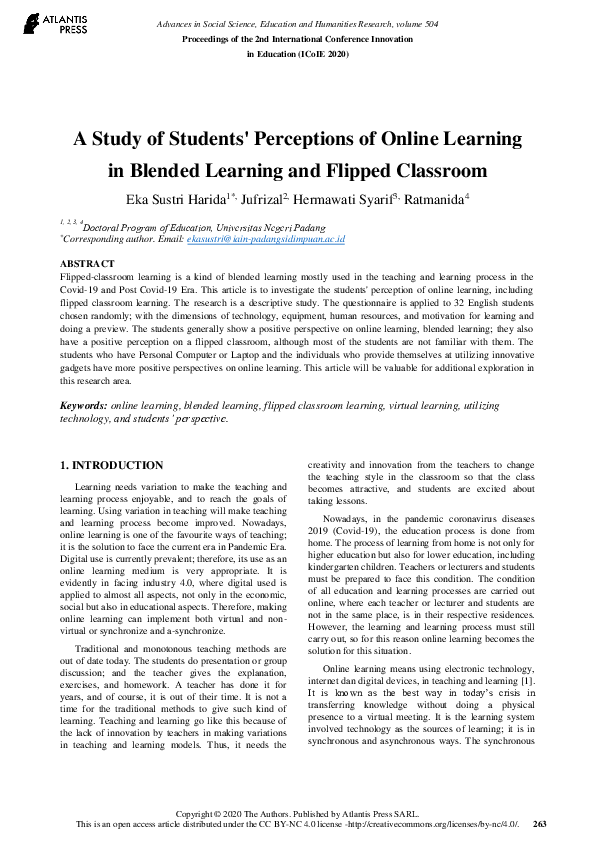 (PDF) A Study of Students’ Perceptions of Online Learning in Blended ...
