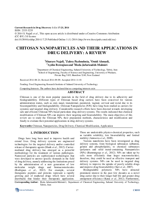 (PDF) Chitosan Nanoparticles and Their Applications in Drug Delivery: A ...