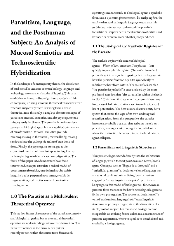 (PDF) Parasitism, Language, and the Posthuman Subject: An Analysis of ...