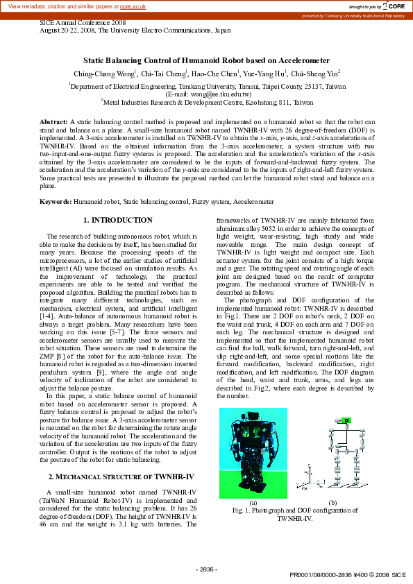 (PDF) Static balancing control of humanoid robot based on accelerometer