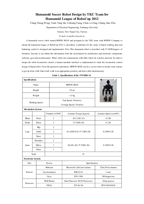 (PDF) Humanoid Soccer Robot Design by TKU Team for Humanoid League of ...