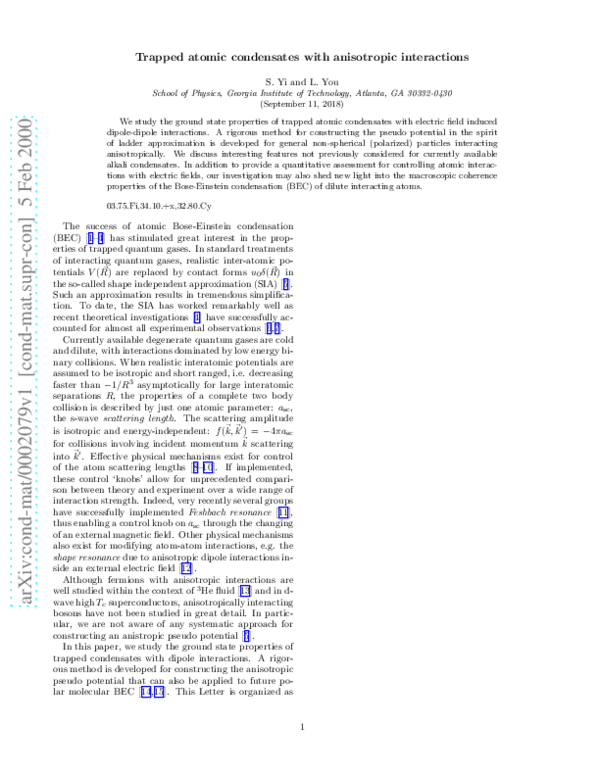 (PDF) Trapped atomic condensates with anisotropic interactions