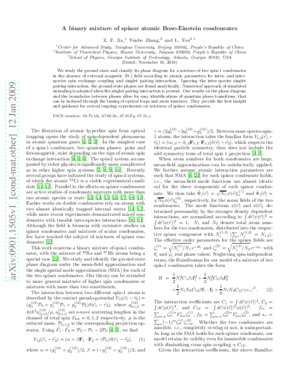 (PDF) Binary mixture of spinor atomic Bose-Einstein condensates