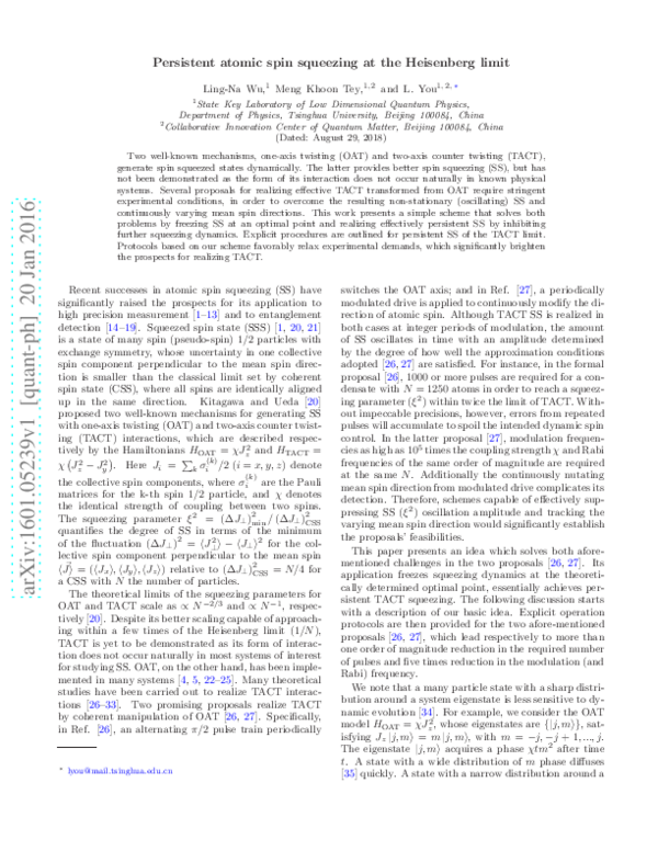 (PDF) Persistent atomic spin squeezing at the Heisenberg limit