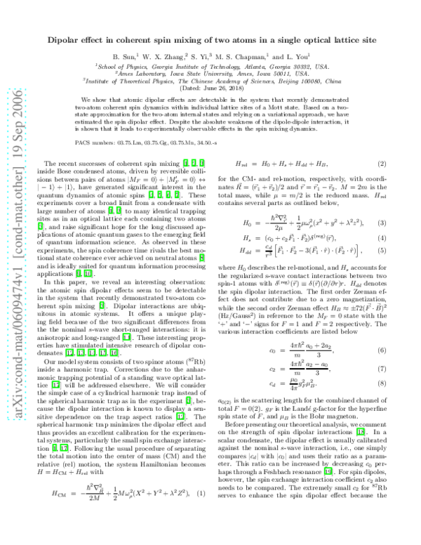 (PDF) Dipolar Effect in Coherent Spin Mixing of Two Atoms in a Single ...