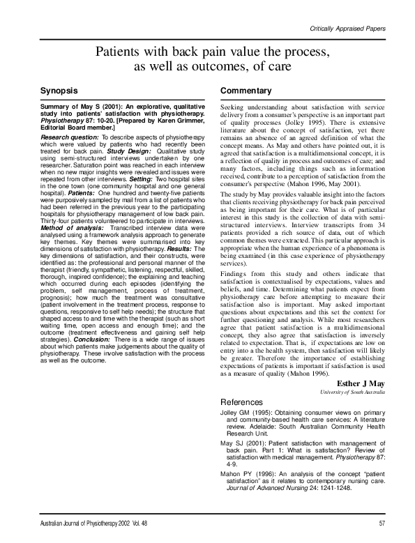 (PDF) Patients with back pain value the process, as well as outcomes ...