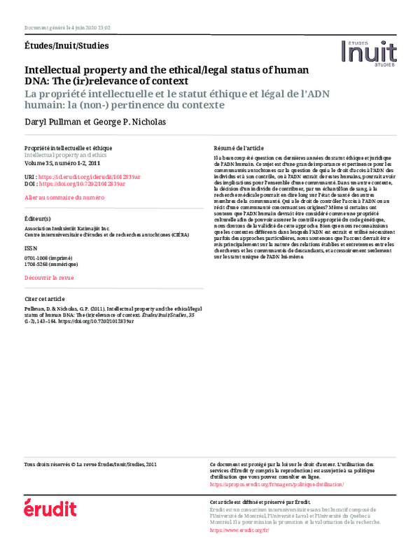 (PDF) Intellectual property and the ethical/legal status of human DNA ...