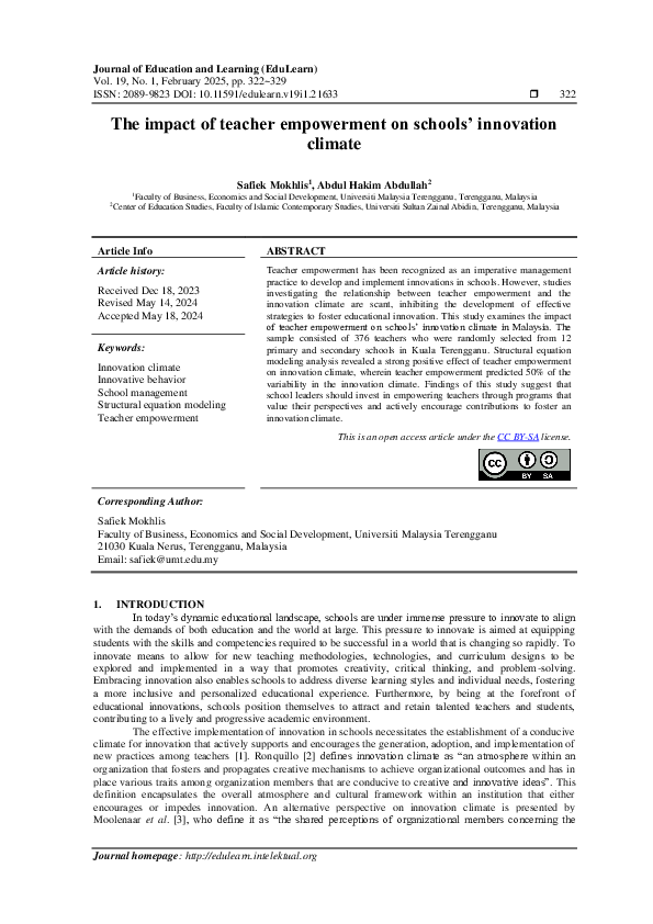 (PDF) The impact of teacher empowerment on schools’ innovation climate
