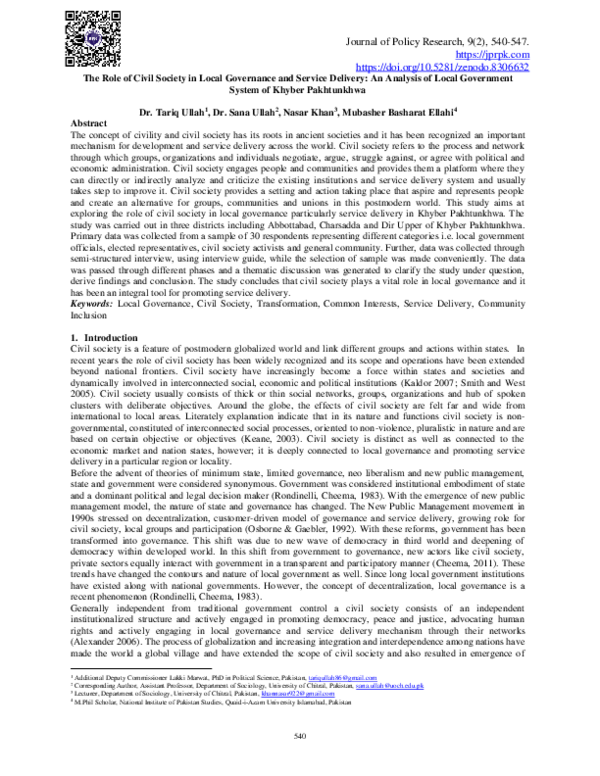 (PDF) The Role of Civil Society in Local Governance and Service ...
