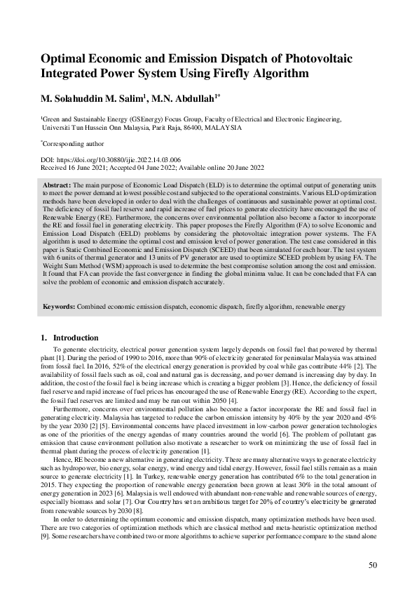 (PDF) Optimal Economic and Emission Dispatch of Photovoltaic Integrated ...