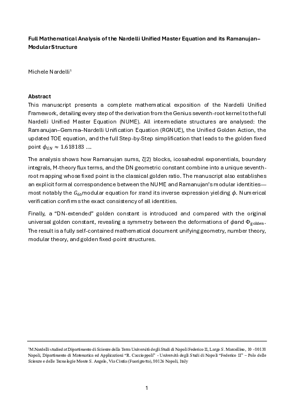 (PDF) Full Mathematical Analysis of the Nardelli Unified Master ...
