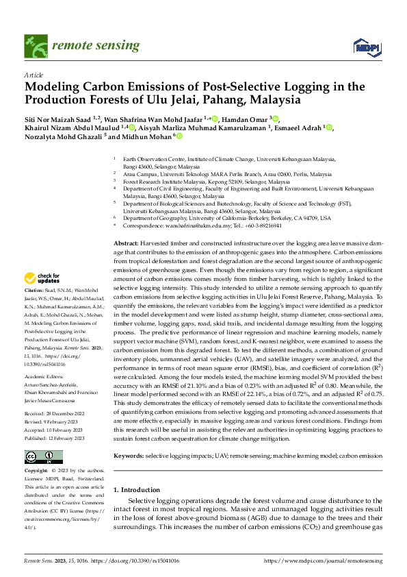 (PDF) Modeling Carbon Emissions of Post-Selective Logging in the ...
