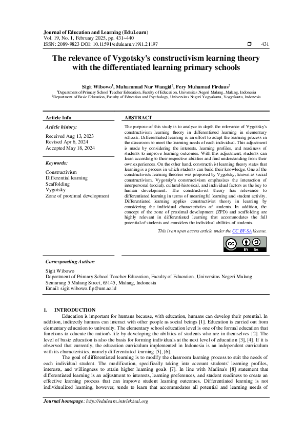 (PDF) The relevance of Vygotsky's constructivism learning theory with ...