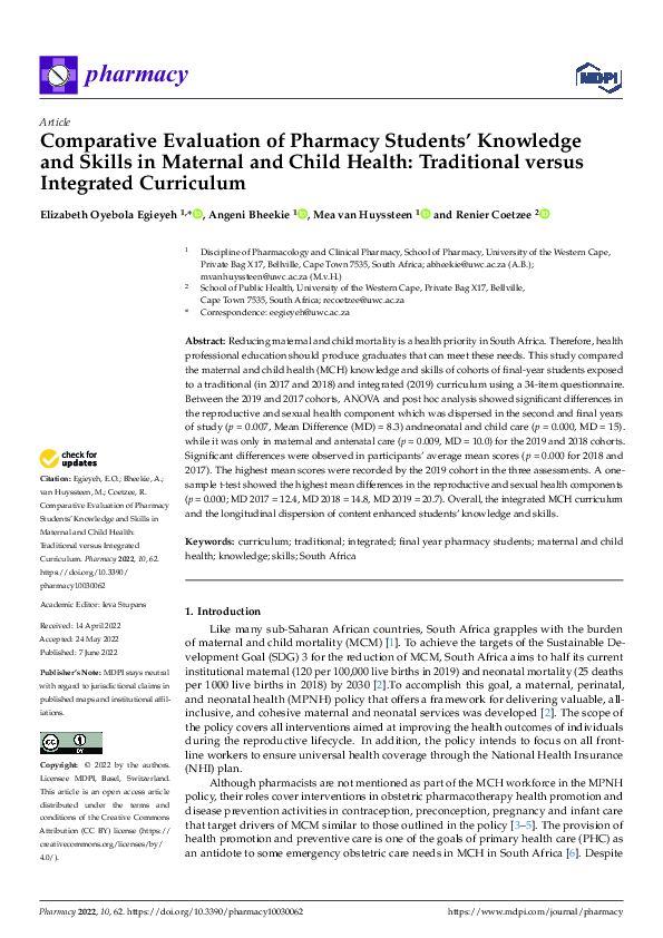 (PDF) Comparative Evaluation of Pharmacy Students’ Knowledge and Skills ...
