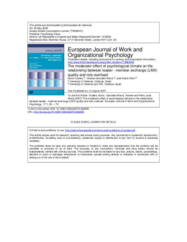 (PDF) The moderator effect of psychological climate on the relationship ...