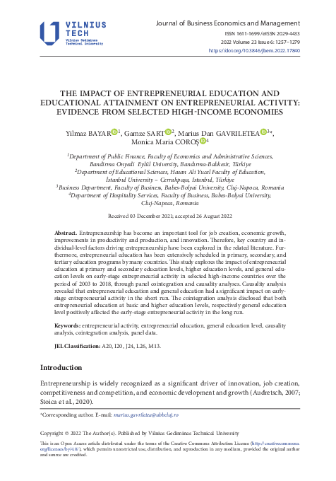 (PDF) The Impact of Entrepreneurial Education and Educational ...
