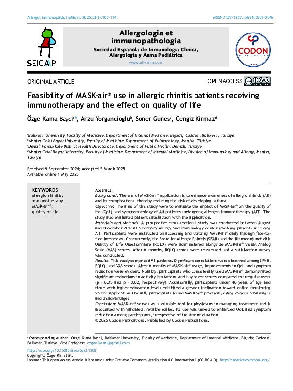 (PDF) Feasibility of MASK-air ® use in allergic rhinitis patients ...