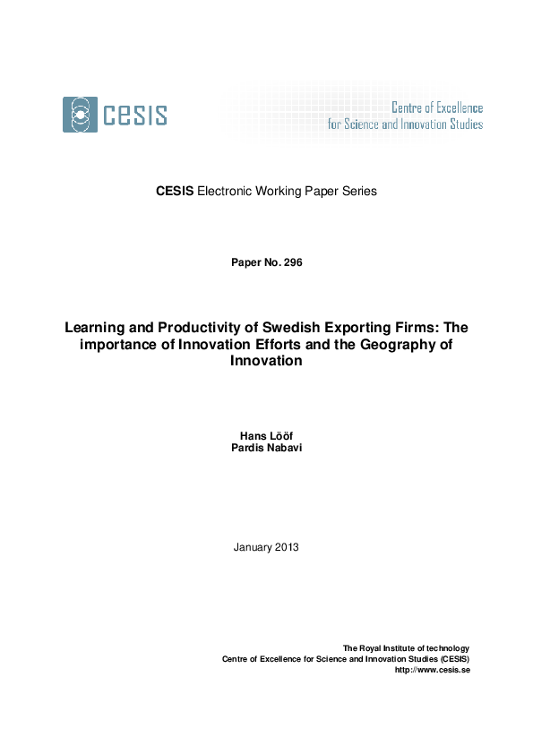 (PDF) Learning and Productivity of Swedish Exporting Firms: The ...