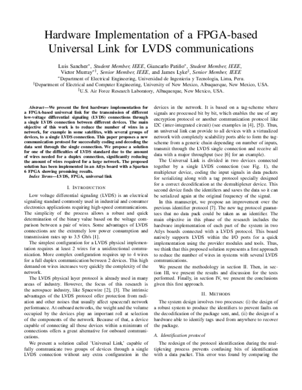 (PDF) Hardware implementation of a FPGA-based universal link for LVDS ...