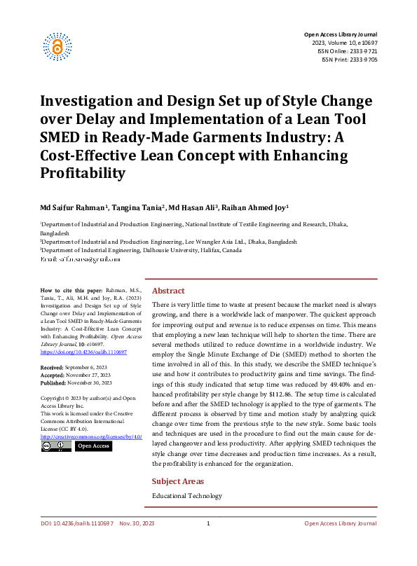 (PDF) Investigation and Design Set up of Style Change over Delay and ...
