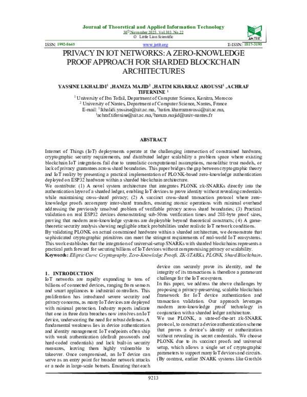 (PDF) PRIVACY IN IOT NETWORKS: A ZERO-KNOWLEDGE PROOF APPROACH FOR ...