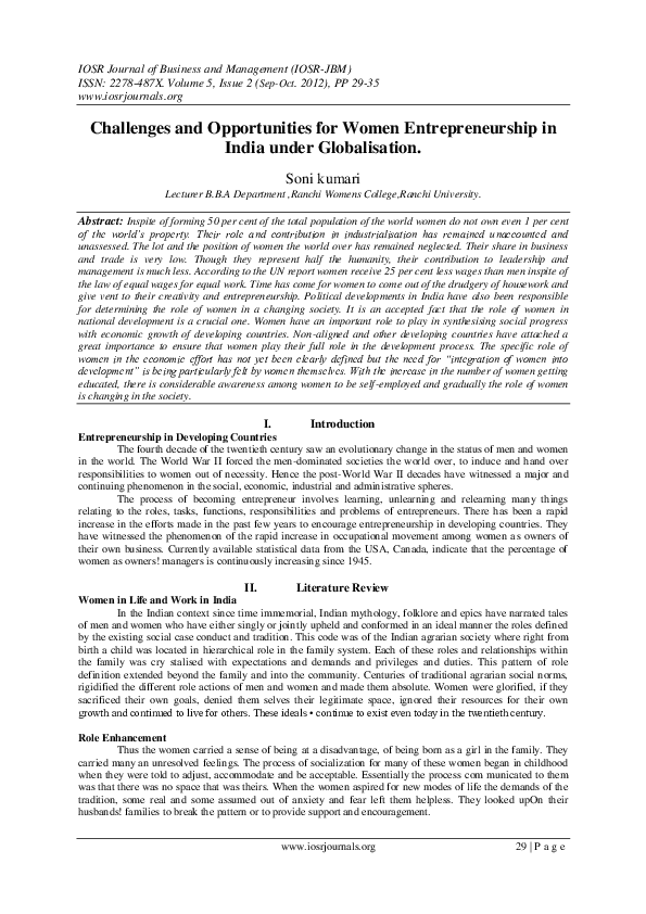 (PDF) Challenges and Opportunities for Women Entrepreneurship in India ...