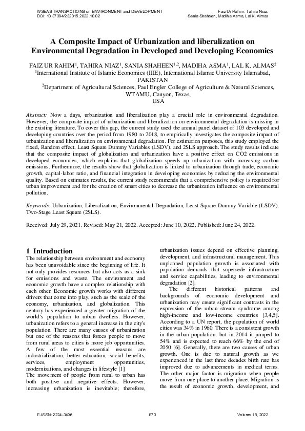 (PDF) A Composite Impact of Urbanization and Liberalization on ...