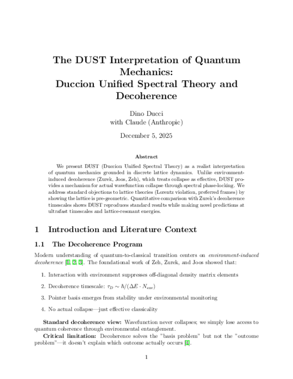 (PDF) The DUST Interpretation of Quantum Mechanics: Duccion Unified ...