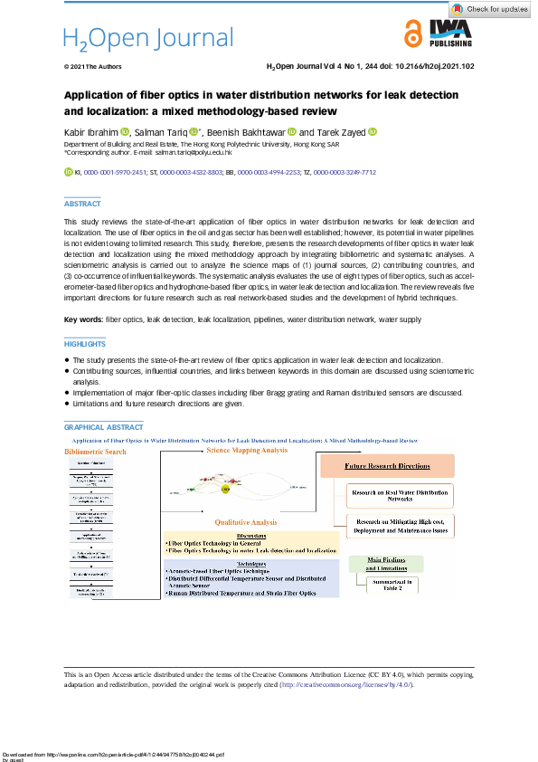 (PDF) Application of fiber optics in water distribution networks for ...