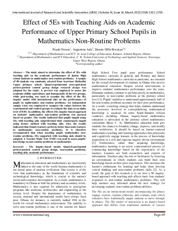 (PDF) Effect of 5Es with Teaching Aids on Academic Performance of Upper ...