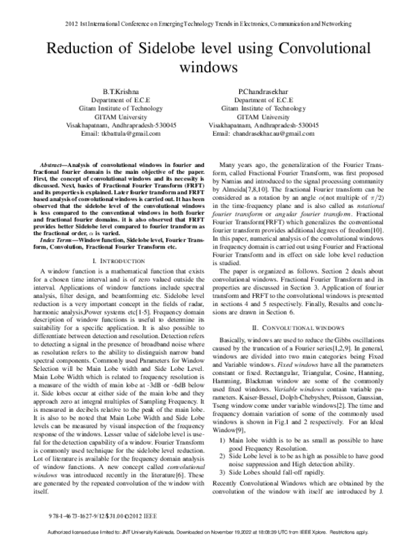 (PDF) Reduction of Sidelobe level using Convolutional windows