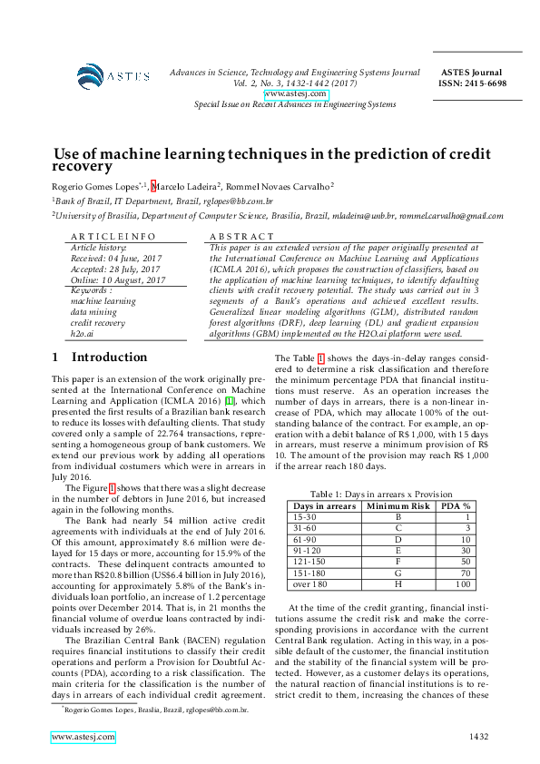 (PDF) Use of machine learning techniques in the prediction of credit ...