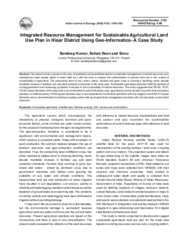 (PDF) Integrated Resource Management for Sustainable Agricultural Land ...