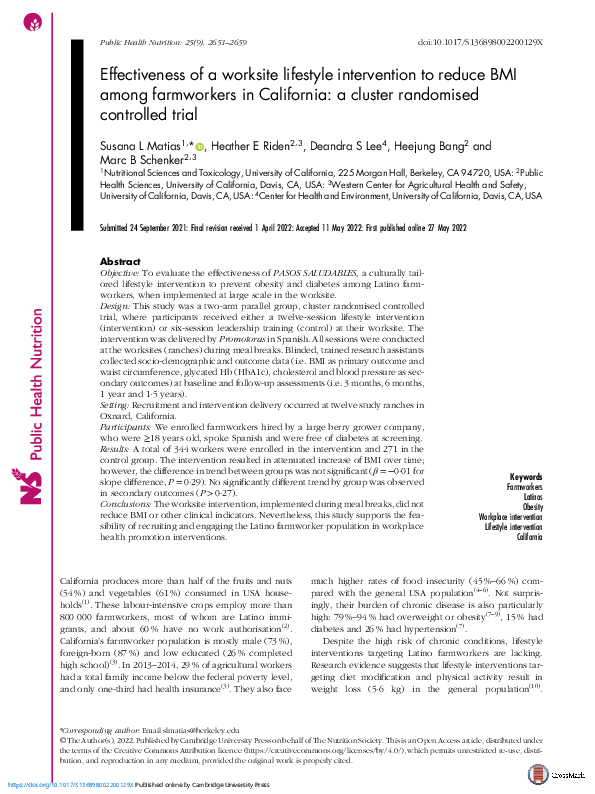 (PDF) Effectiveness of a worksite lifestyle intervention to reduce BMI ...