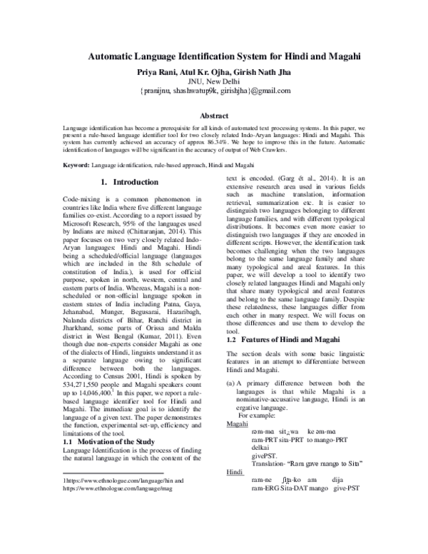 (PDF) Automatic Language Identification System for Hindi and Magahi