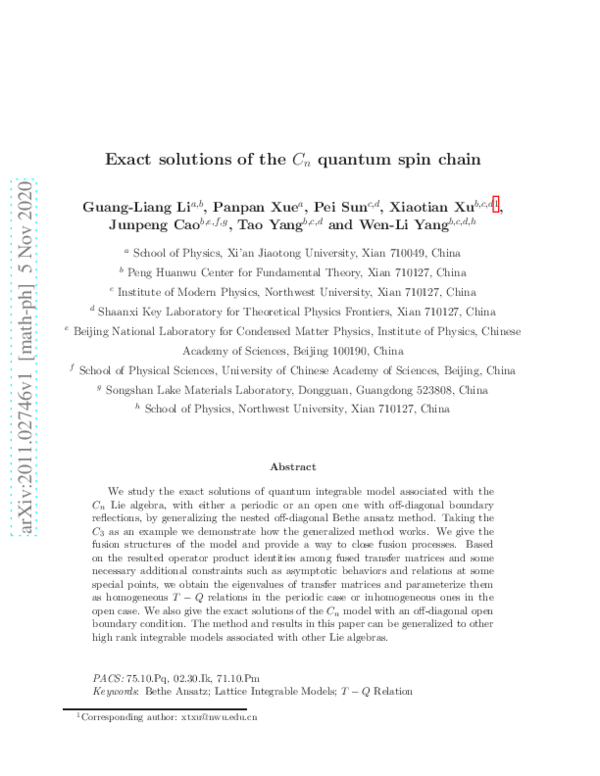 (PDF) Exact solutions of the C quantum spin chain