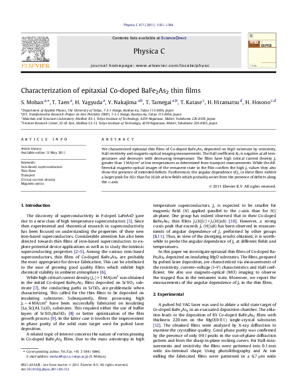 (PDF) Characterization of epitaxial Co-doped BaFe2As2 thin films