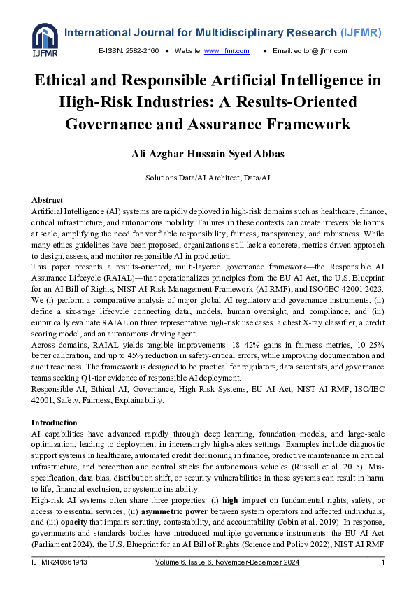 (PDF) Ethical and Responsible Artificial Intelligence in High-Risk ...